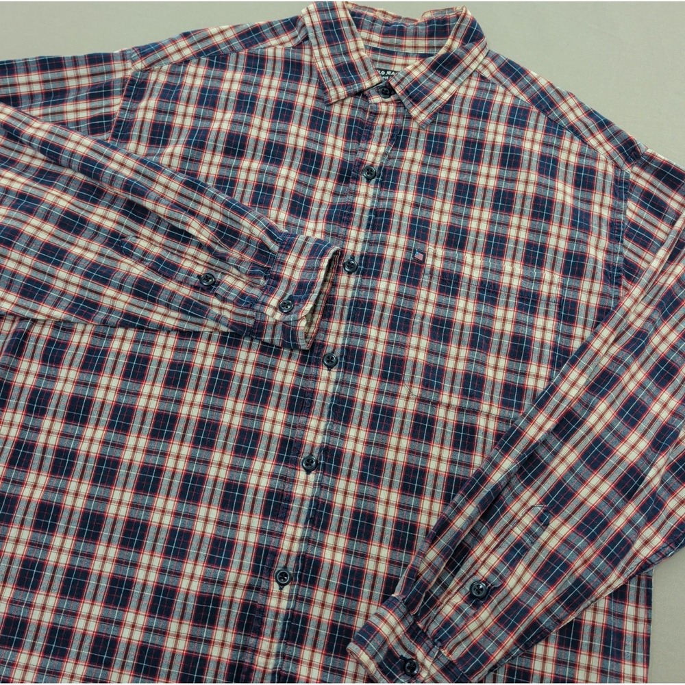 Vintage Ralph Lauren Polo Jeans Co Button Down Plaid Men's L Red White Blue USA